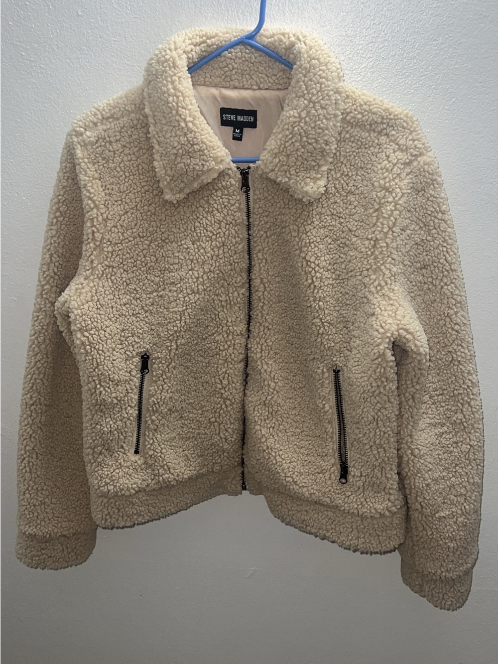 Steve Madden Cream Teddy Sherpa Zip Jacket